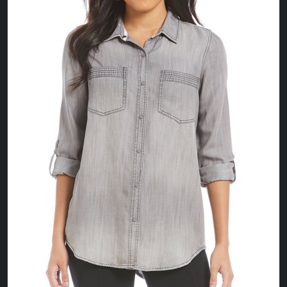 Intro Gray Distressed Button Down - Picture 1 of 8